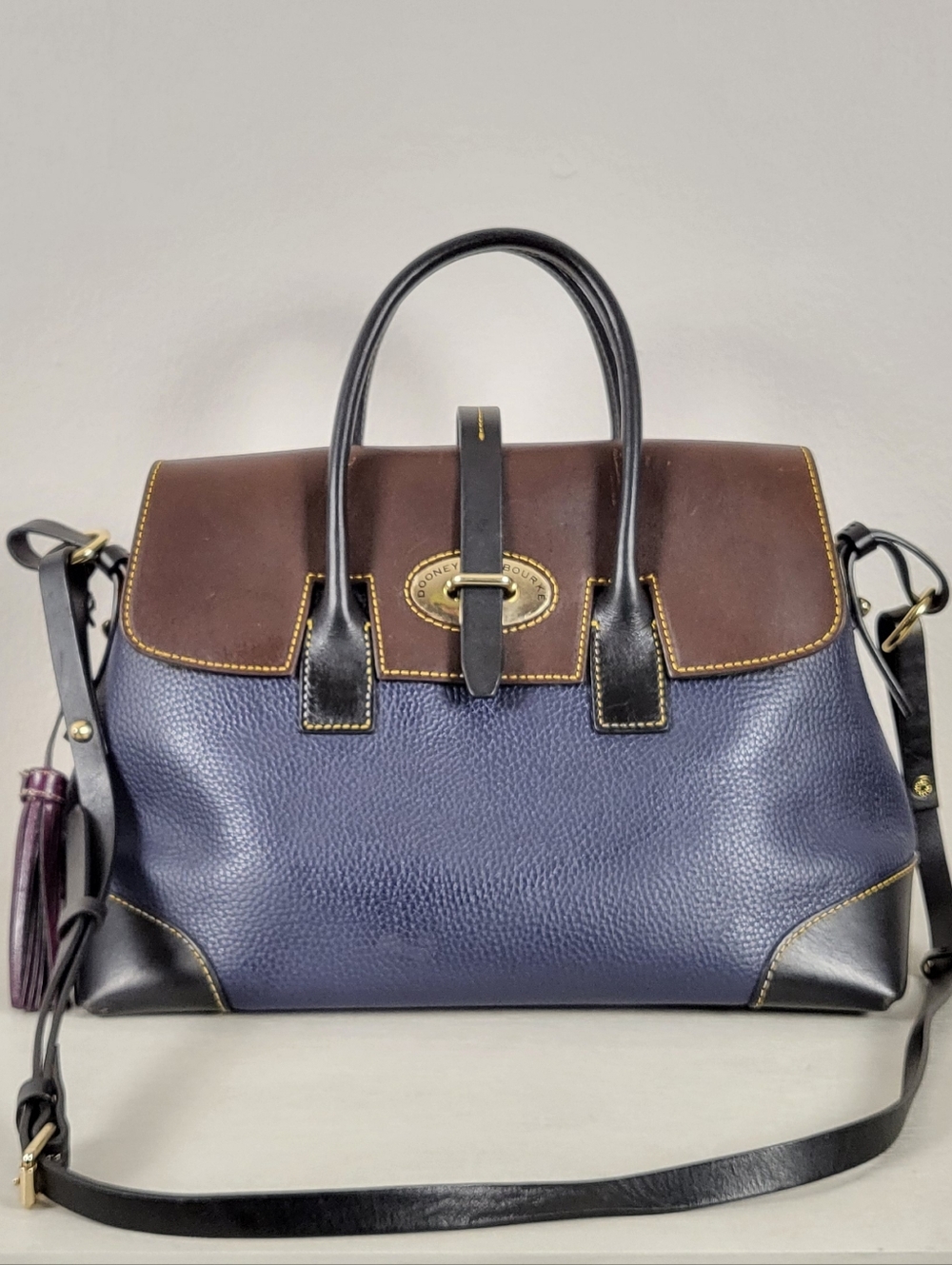 Dooney & Bourke Verona Elise Satchel Blue Brown Pebbled Leather Crossbody